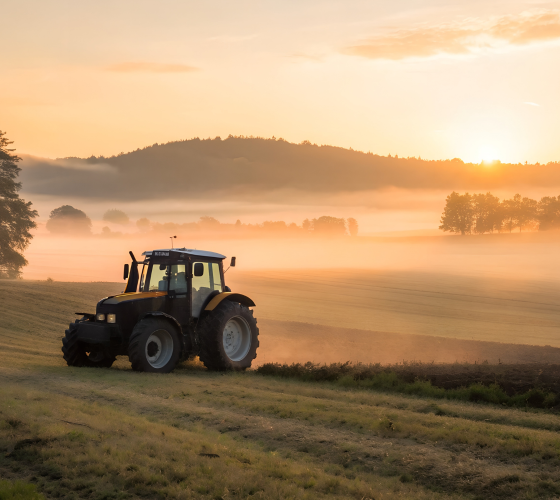 Tractor maquinaria agrícola en el campo
